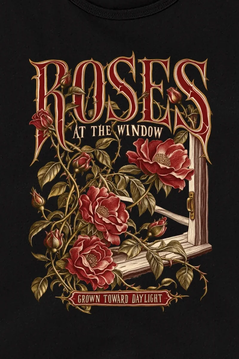 "Roses at the Window" Unisex Jersey Tank - the graphic up close