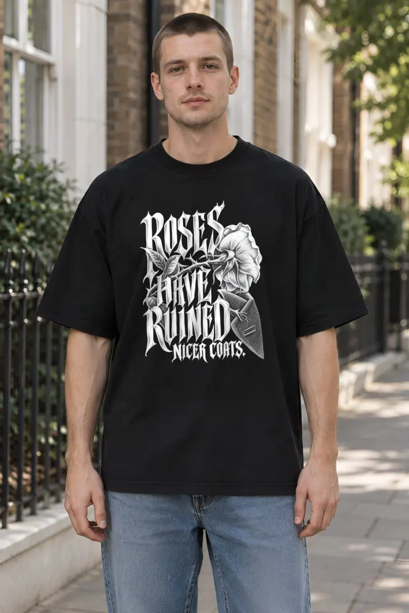 "Roses Have Ruined Nicer Coats" Unisex Oversized Heavyweight Crewneck T-Shirt