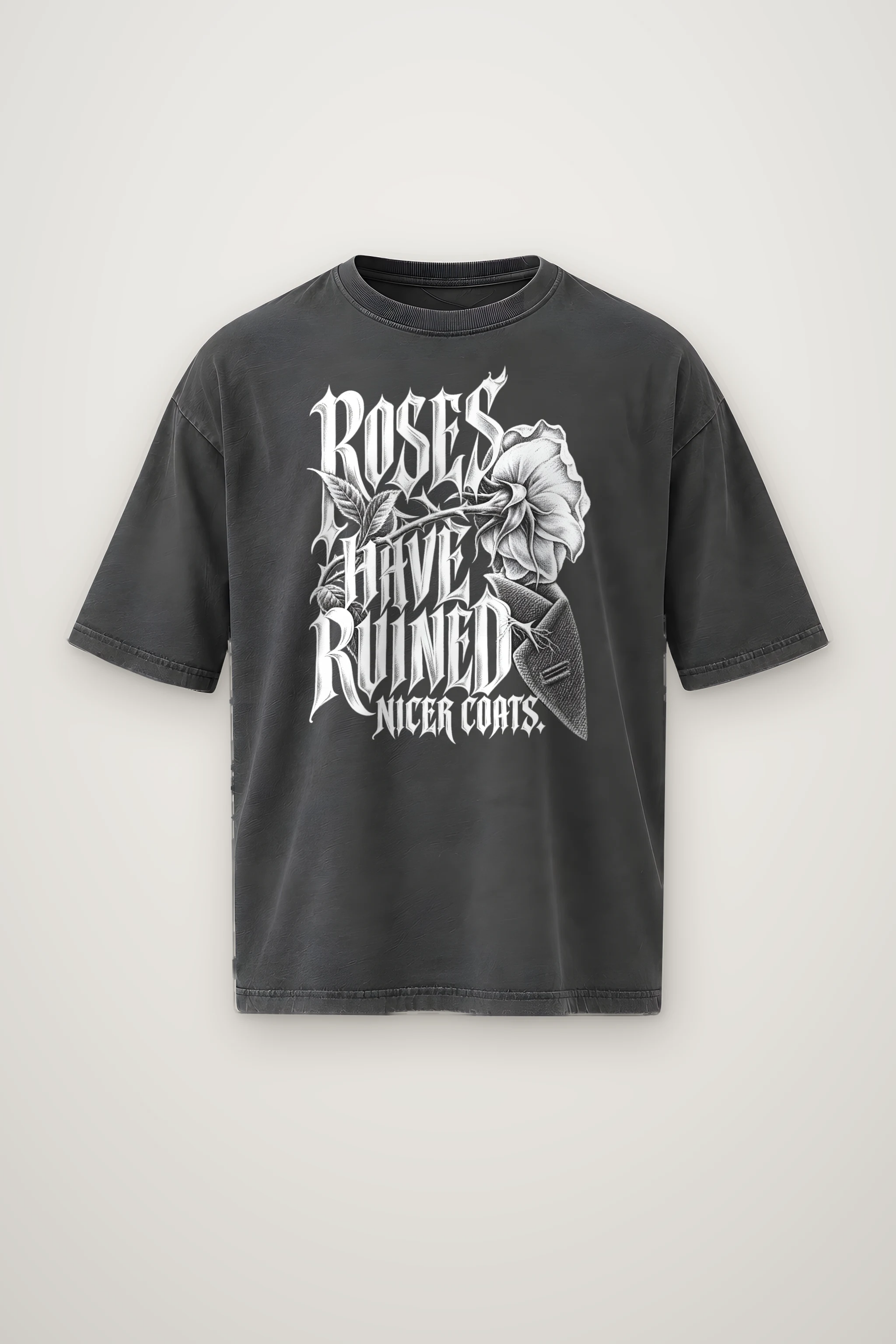 "Roses Have Ruined Nicer Coats" Men's Oversized Heavyweight Crewneck T-Shirt