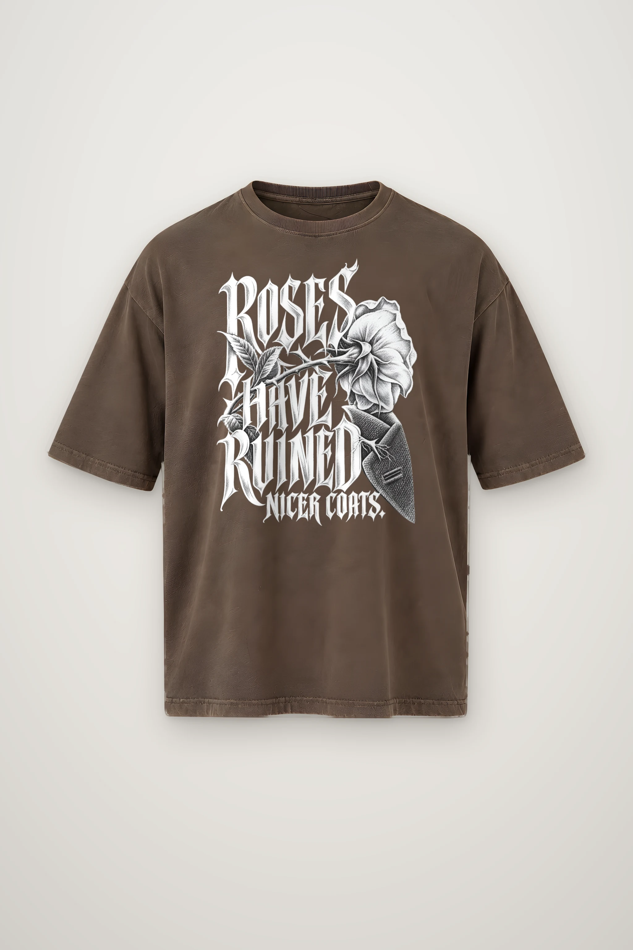 "Roses Have Ruined Nicer Coats" Men's Oversized Heavyweight Crewneck T-Shirt