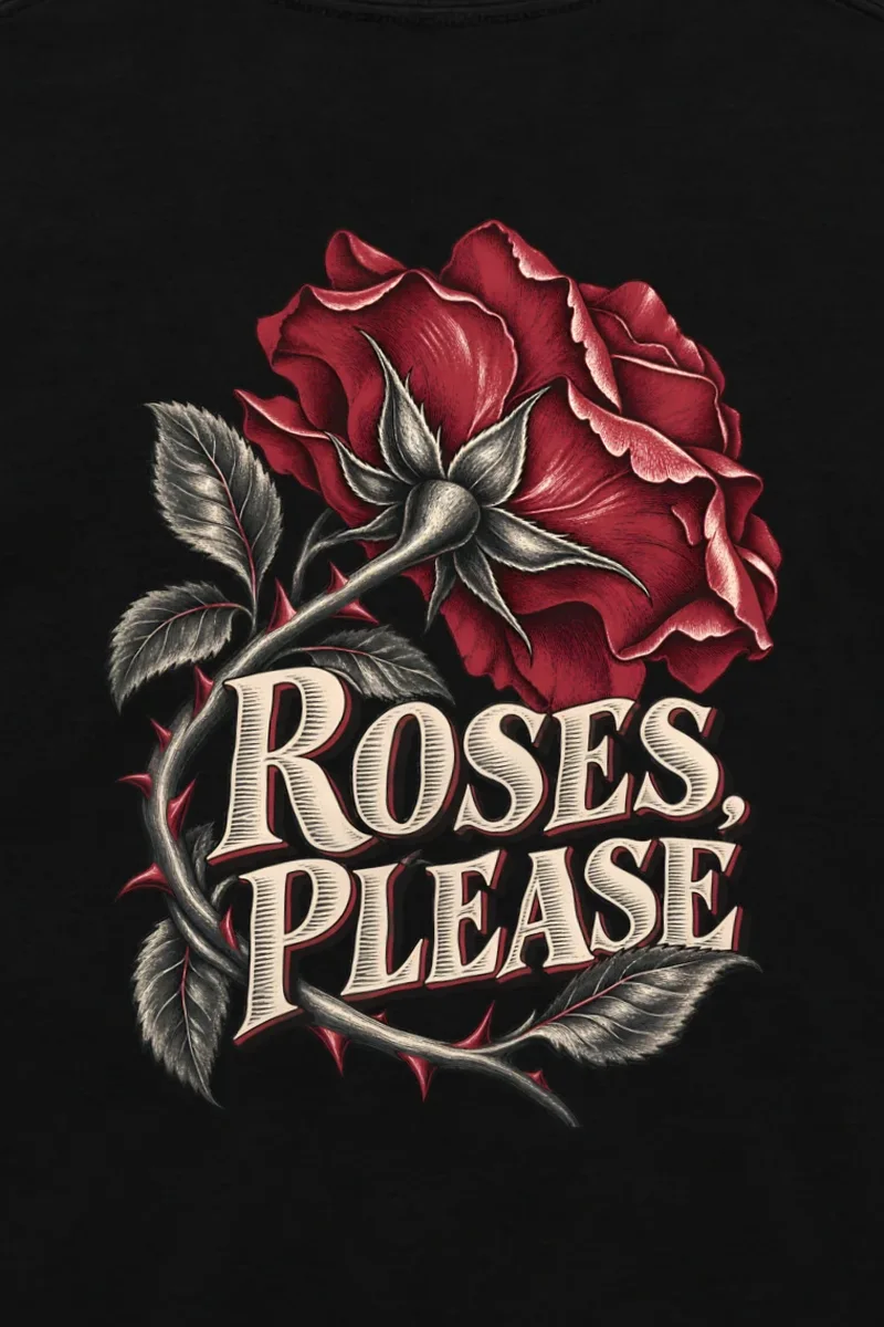 "Roses, Please" Unisex Longsleeve T-shirt - the graphic up close