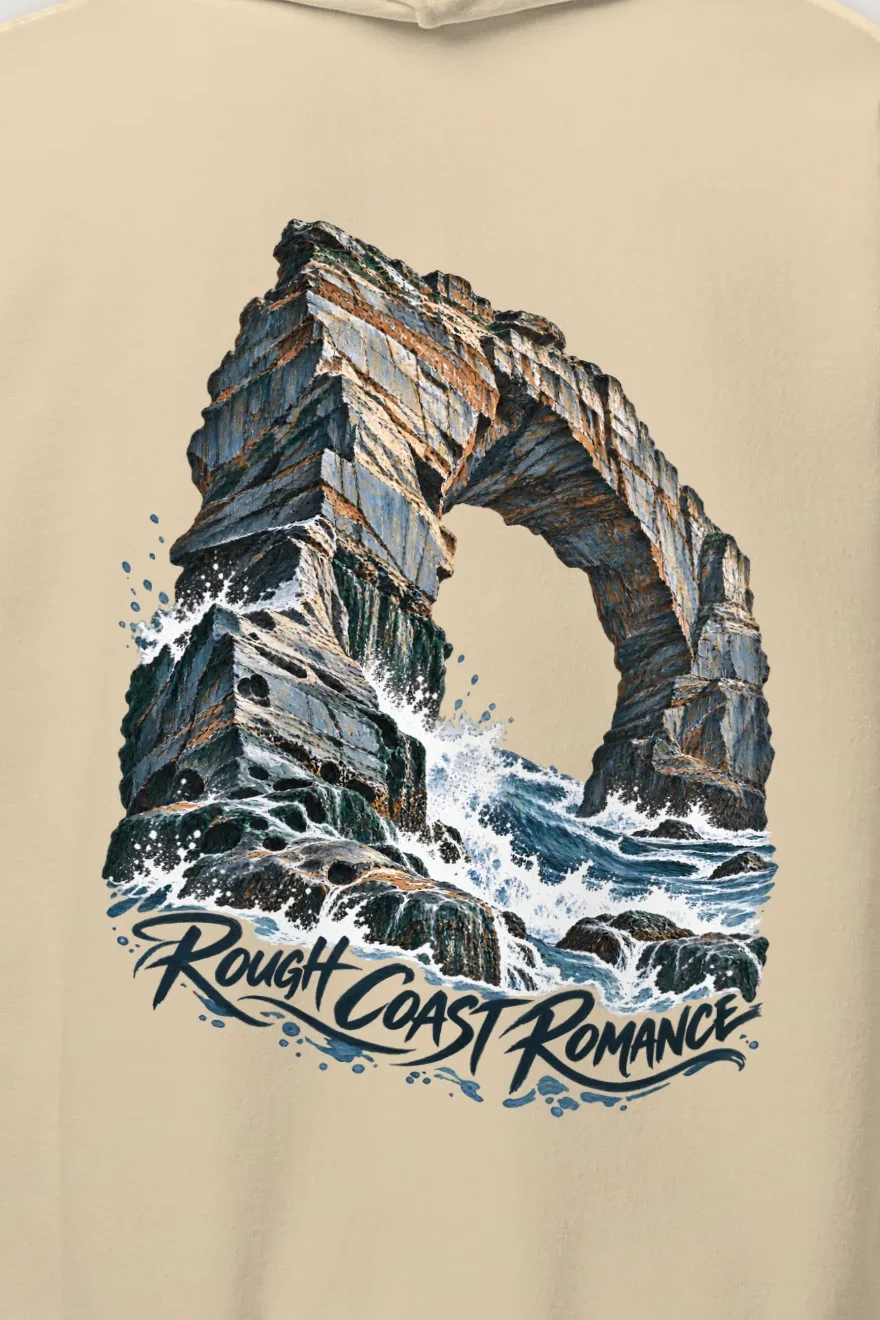 "Rough Coast Romance" Heavy Blend Unisex Pullover Hoodie - the graphic up close