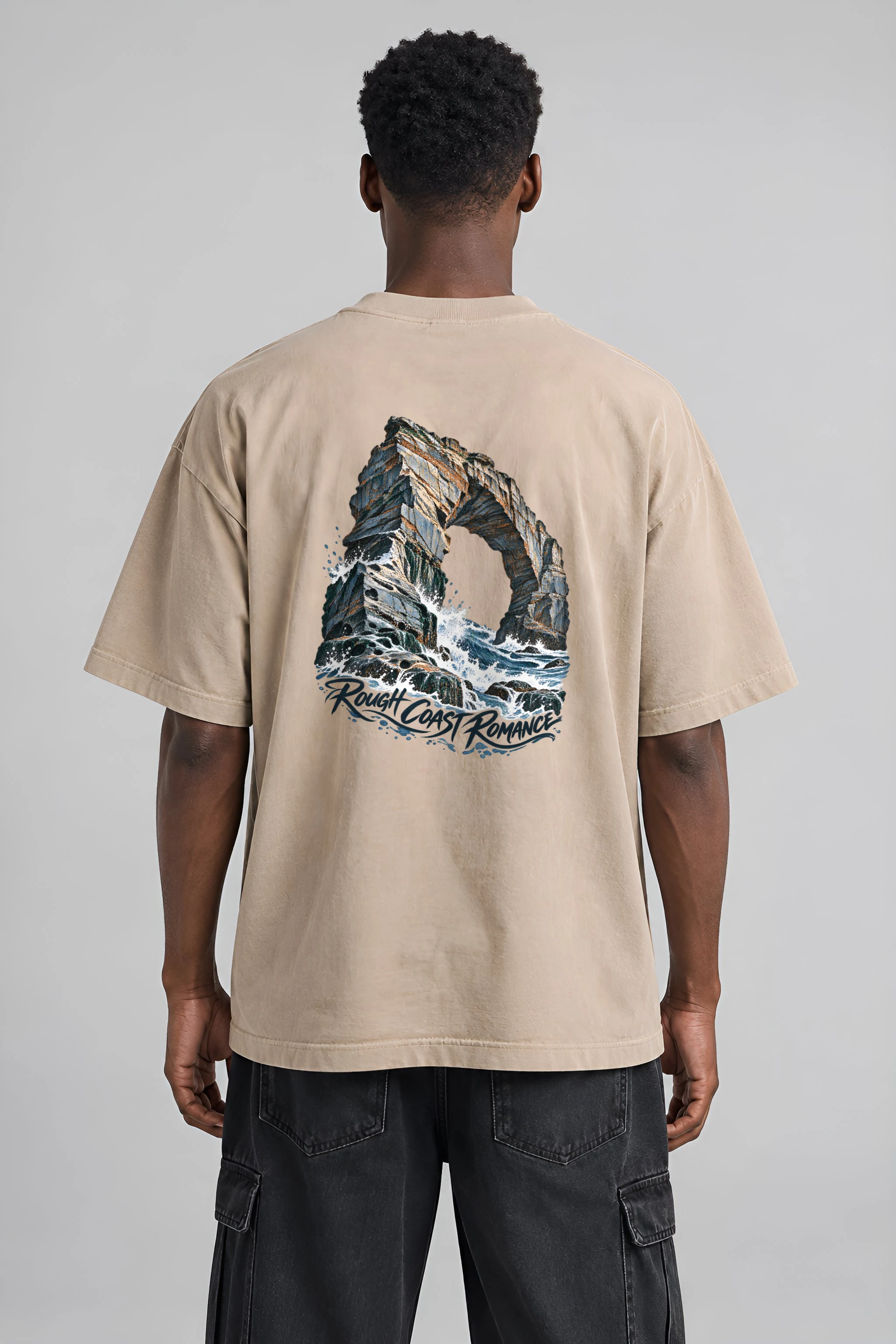 "Rough Coast Romance" Men's Oversized Heavyweight Crewneck T-Shirt