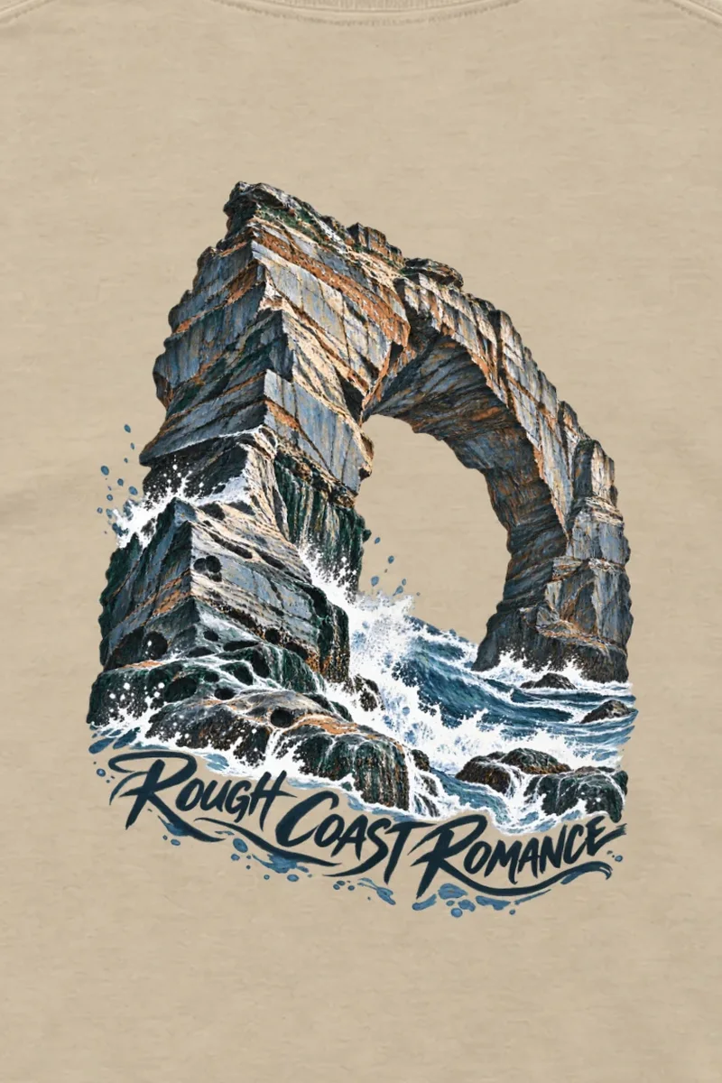 "Rough Coast Romance" Unisex Longsleeve T-shirt - the graphic up close