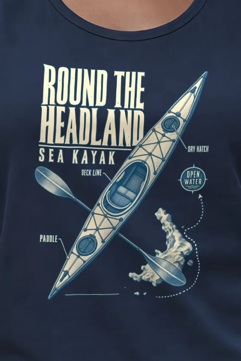 "Round the Headland" Unisex Jersey Tank - the graphic up close