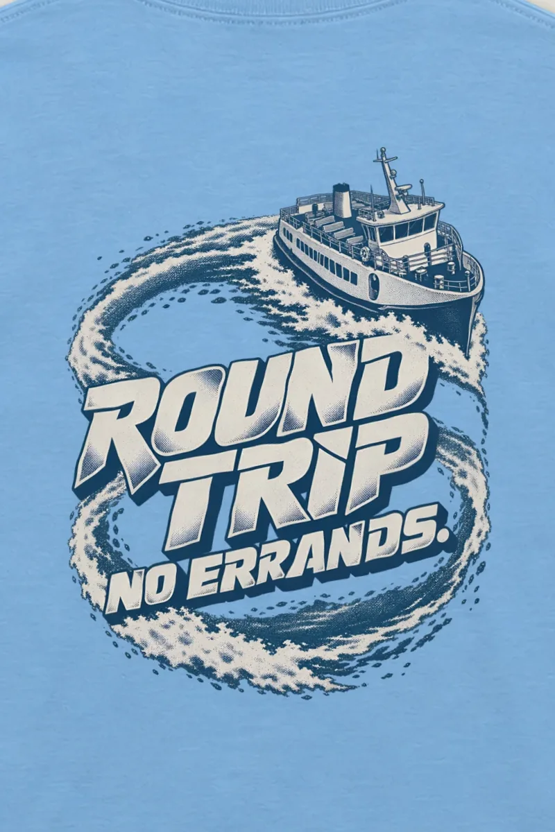 "Round Trip No Errands" Unisex Longsleeve T-shirt - the graphic up close