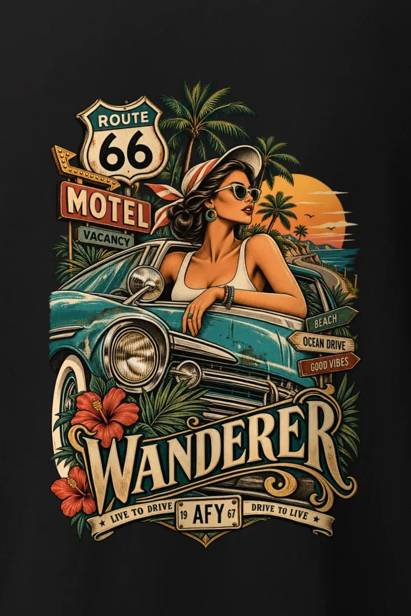 "Route 66 Wanderer" Heavyweight Unisex Crewneck T-shirt