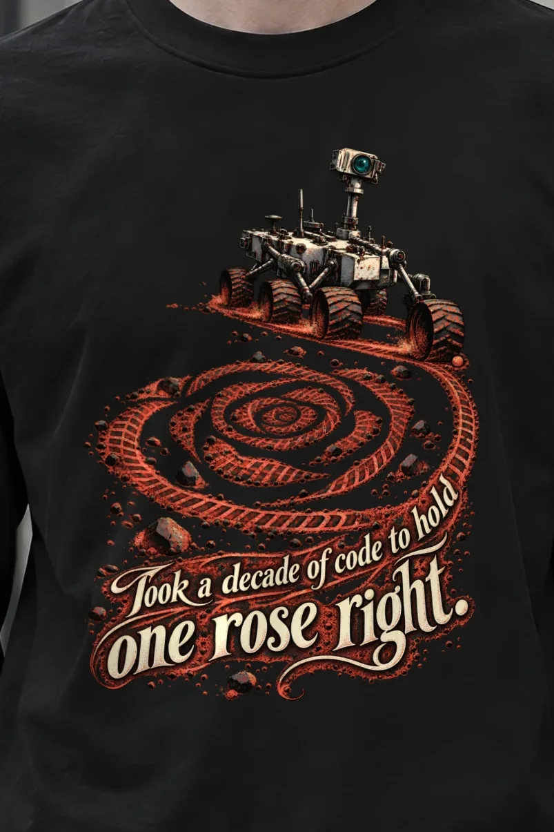 "Rover Track Rose" Unisex Longsleeve T-shirt - the graphic up close