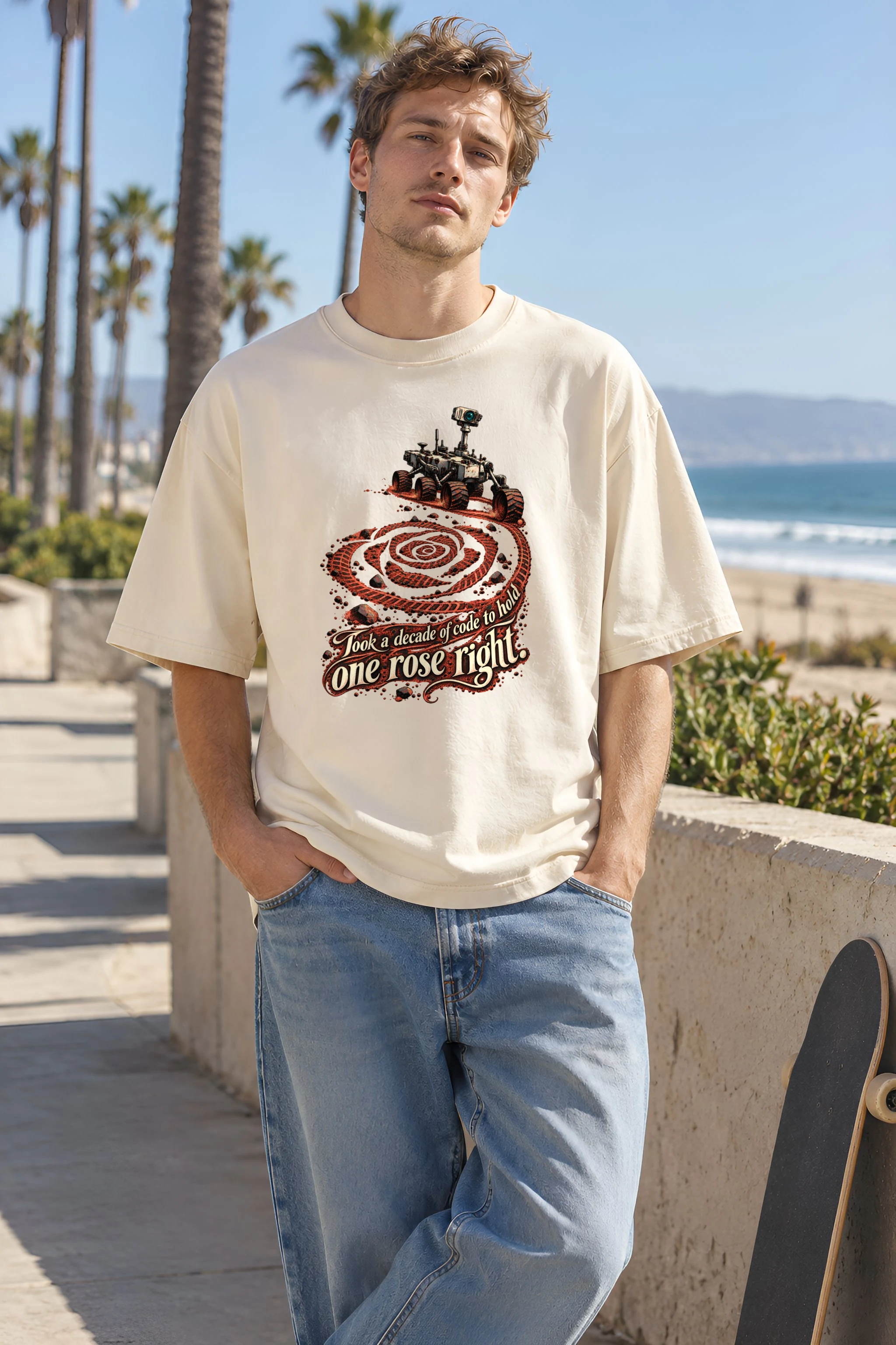 "Rover Track Rose" Unisex Oversized Heavyweight Crewneck T-Shirt