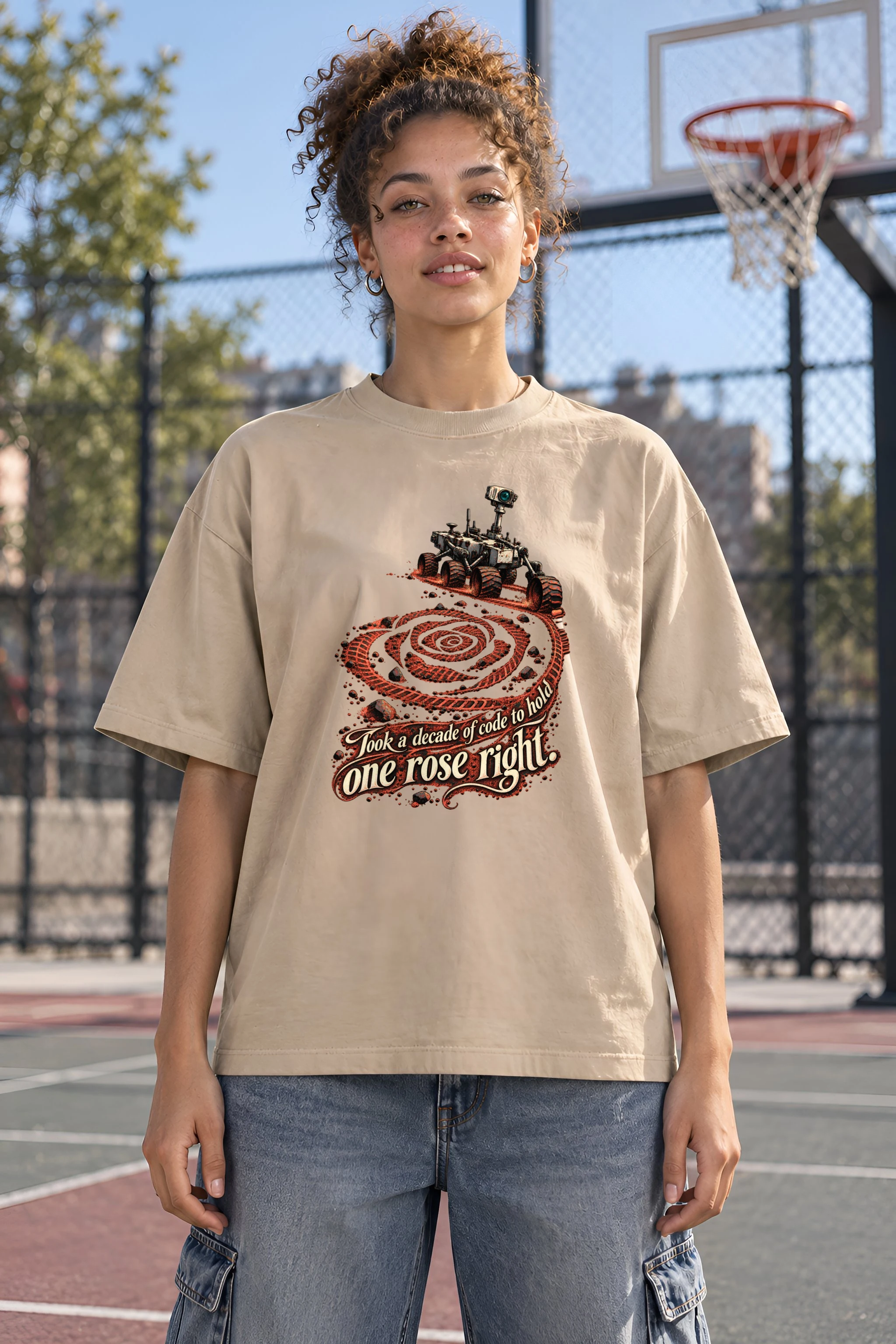 "Rover Track Rose" Unisex Oversized Heavyweight Crewneck T-Shirt