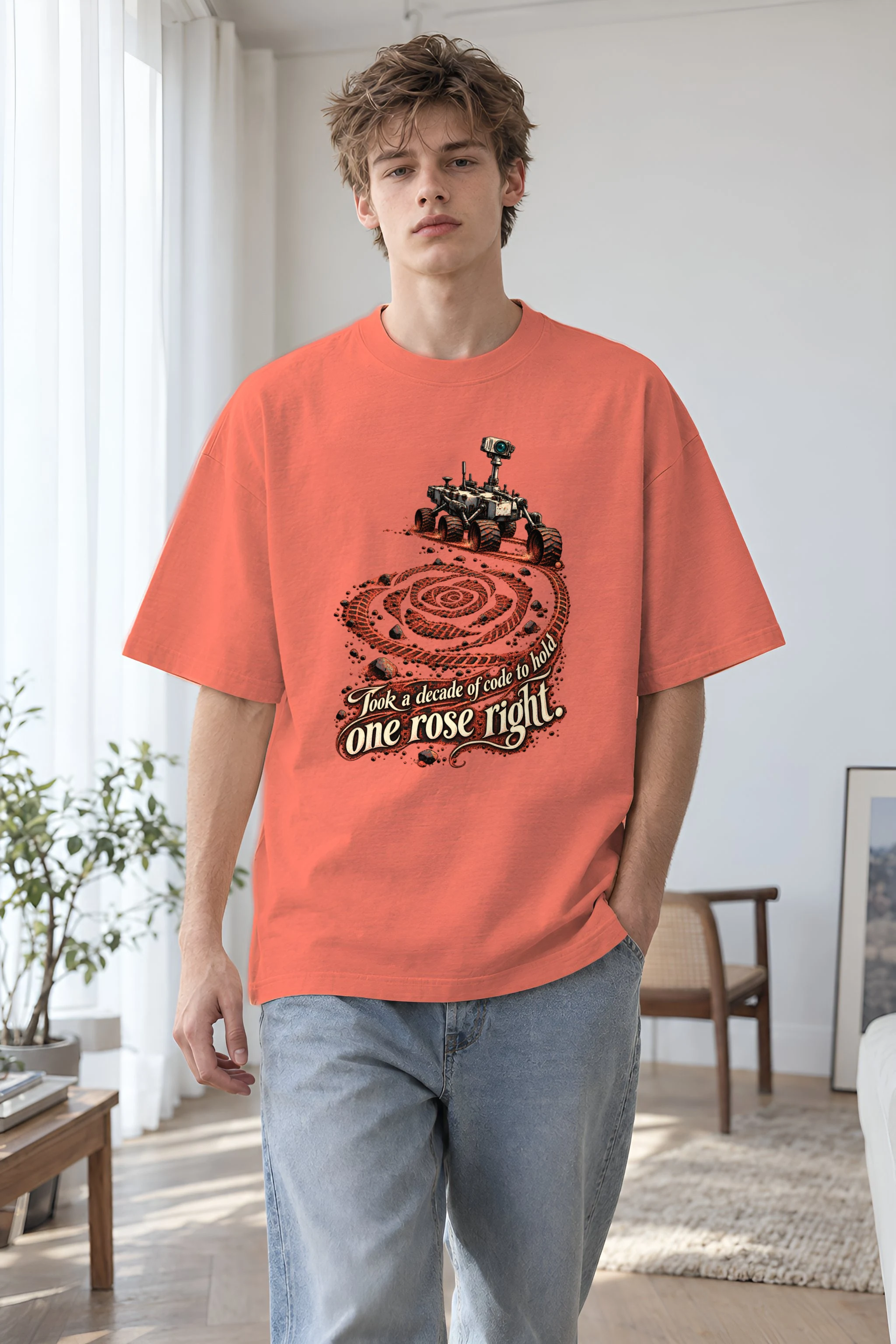 "Rover Track Rose" Unisex Oversized Heavyweight Crewneck T-Shirt