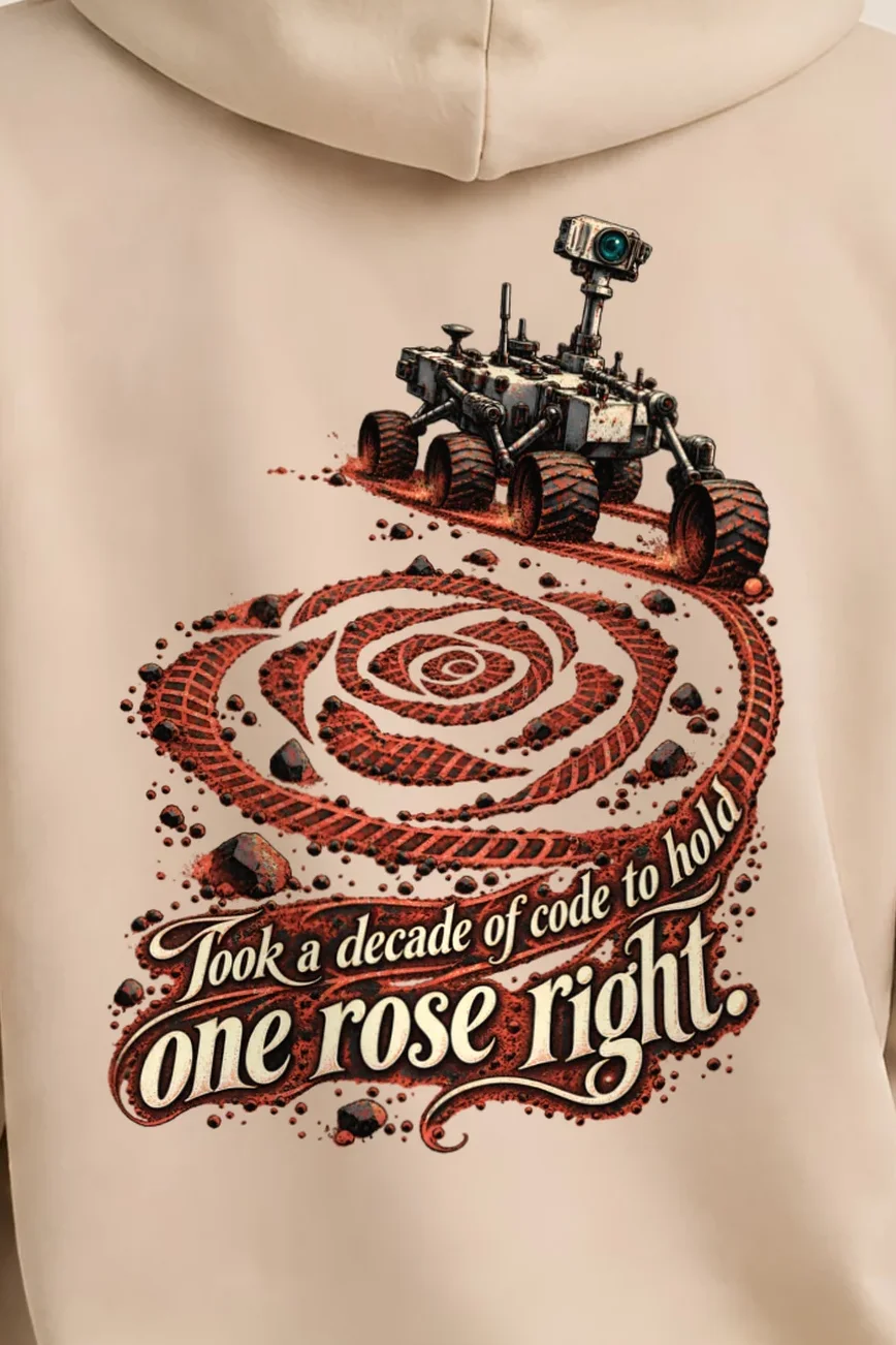 "Rover Track Rose" Unisex Pullover Hoodie - the graphic up close
