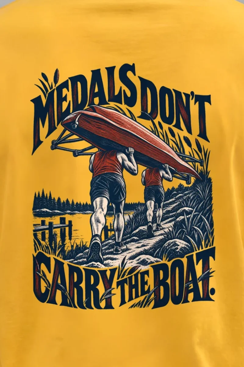 "Rowers Carrying Shell" Heavyweight Unisex Crewneck T-shirt - the graphic up close