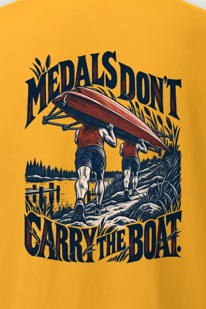 "Rowers Carrying Shell" Heavyweight Unisex Crewneck T-shirt - the graphic up close