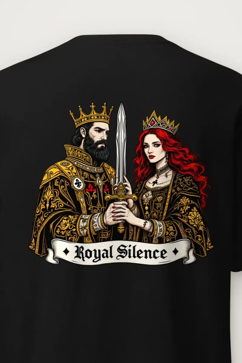 "Royal Silence" Heavyweight Unisex Crewneck T-shirt - the graphic up close