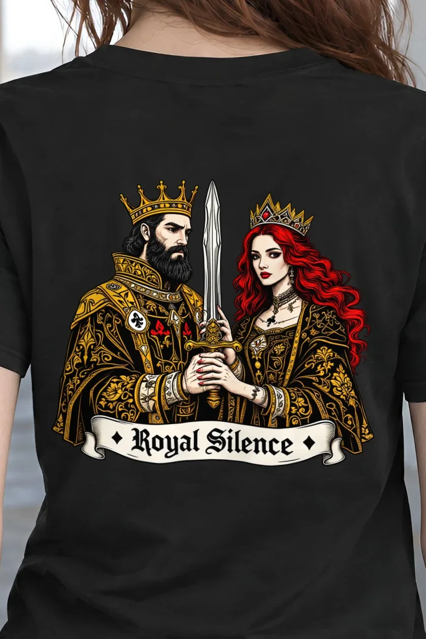 "Royal Silence" Heavyweight Unisex Crewneck T-shirt - the graphic up close