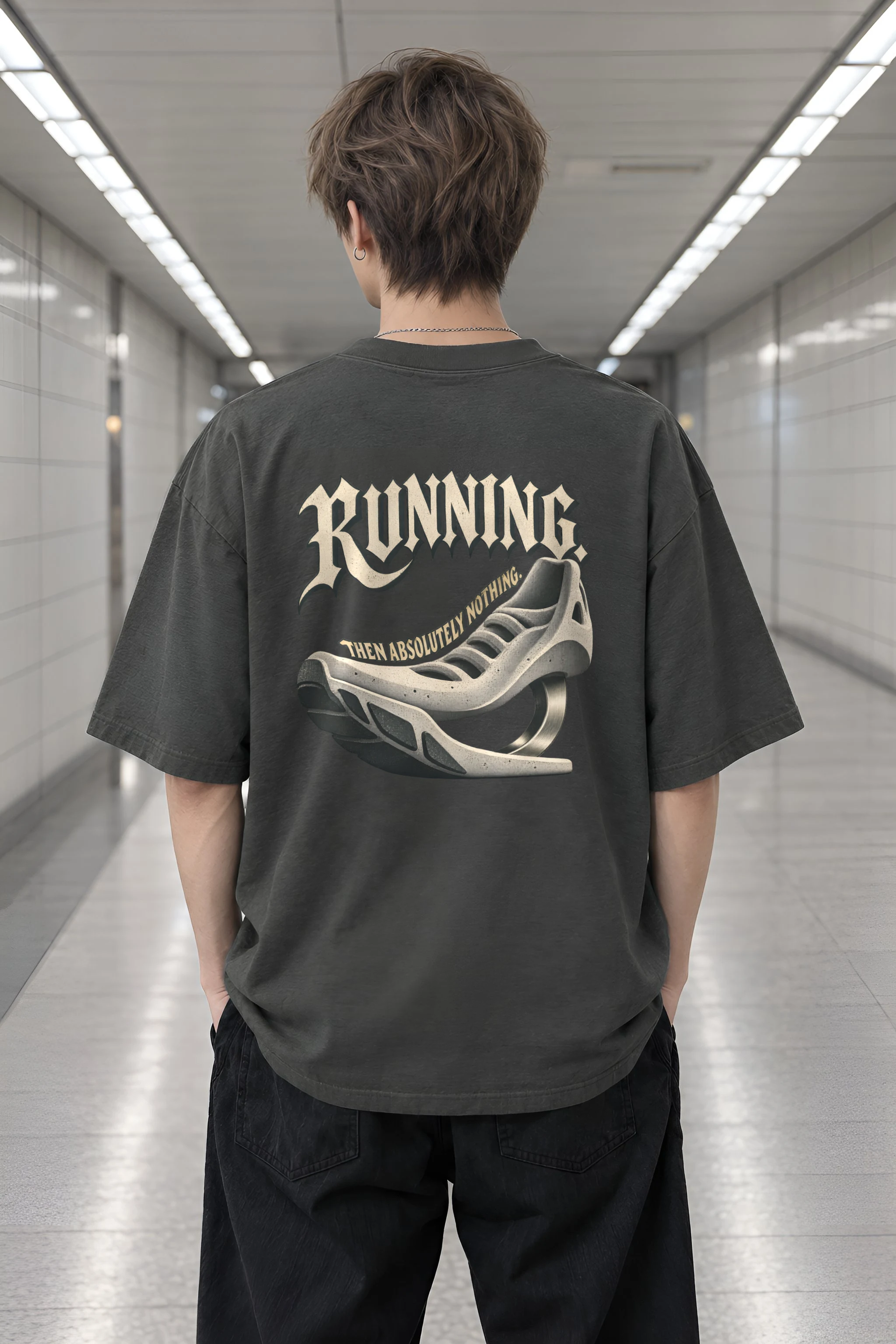 "Running Then Absolutely Nothing" Men's Oversized Heavyweight Crewneck T-Shirt