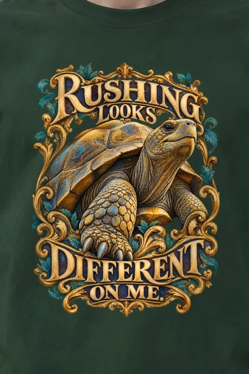 "Rushing Looks Different On Me" Heavyweight Unisex Crewneck T-shirt - the graphic up close