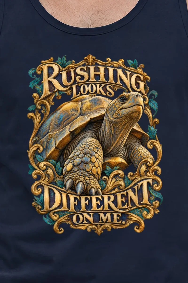 "Rushing Looks Different On Me" Unisex Jersey Tank - the graphic up close