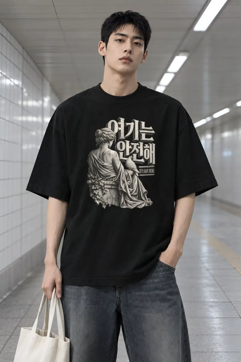 "Safe Place Figure" Men's Oversized Heavyweight Crewneck T-Shirt