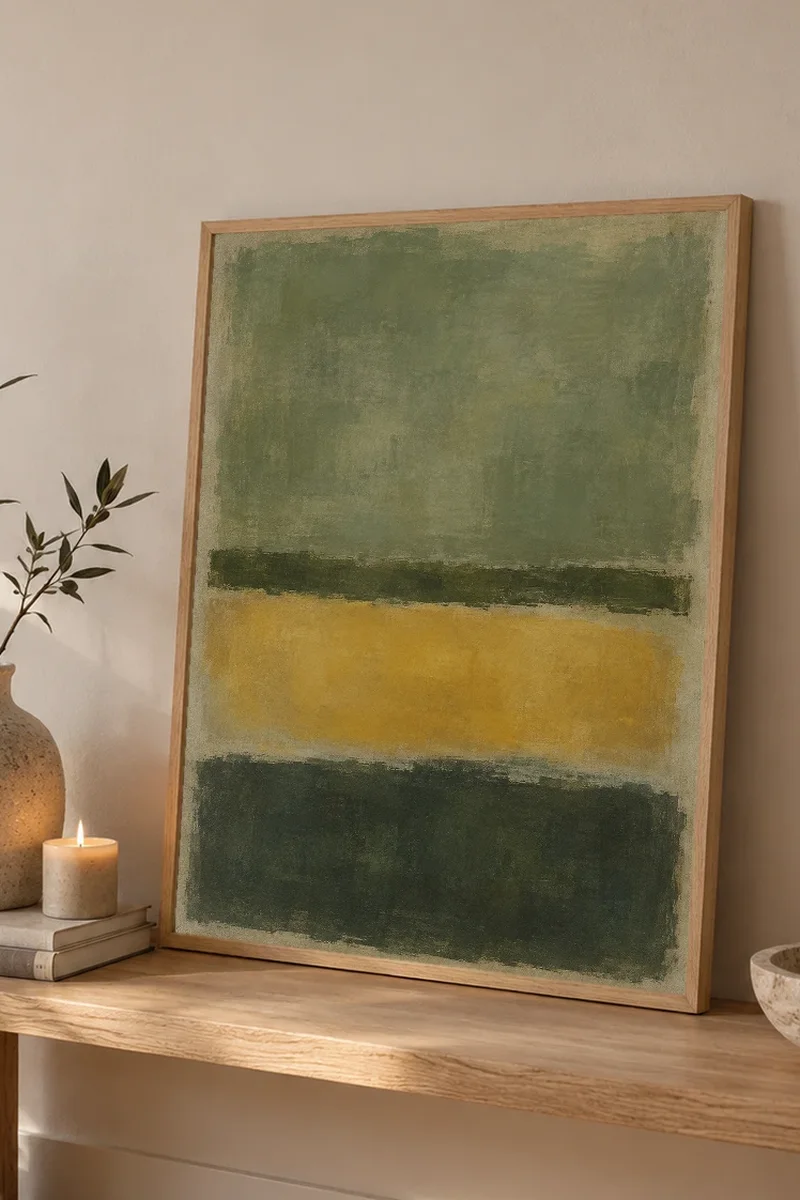 "Sage and Mustard Color Fields" Premium Wooden Framed Poster - the graphic up close
