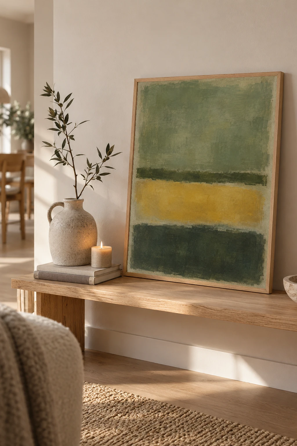 "Sage and Mustard Color Fields" Premium Wooden Framed Poster