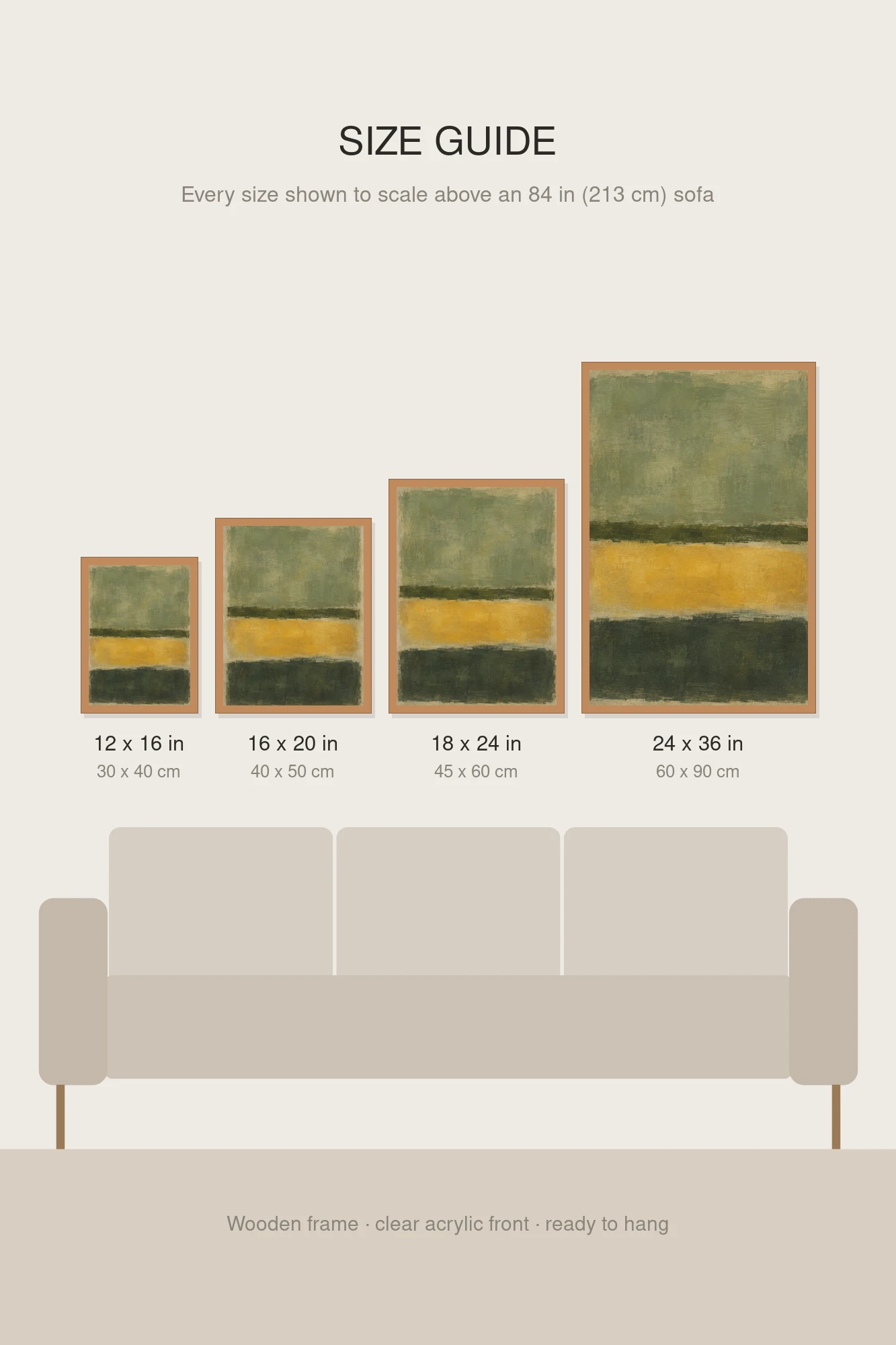 "Sage and Mustard Color Fields" Premium Wooden Framed Poster