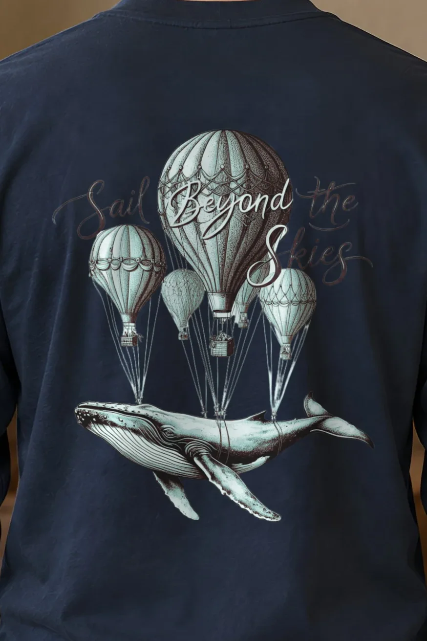 "Sail Beyond The Skies" Unisex Longsleeve T-shirt - the graphic up close