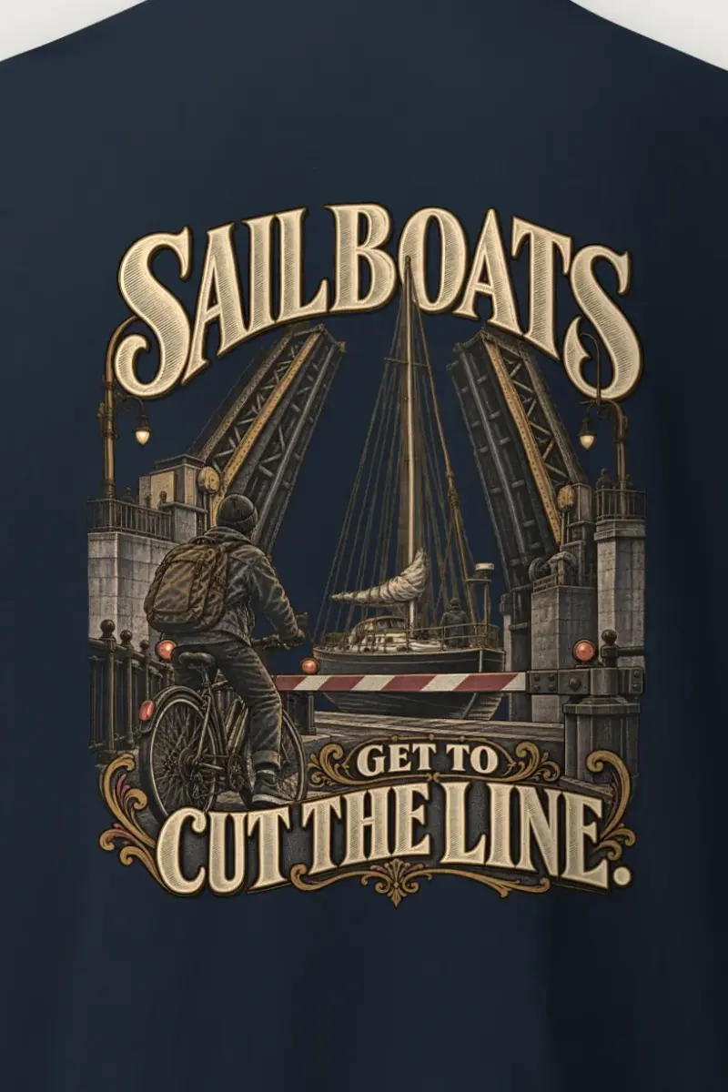 "Sailboats Get to Cut the Line" Heavyweight Unisex Crewneck T-shirt - the graphic up close