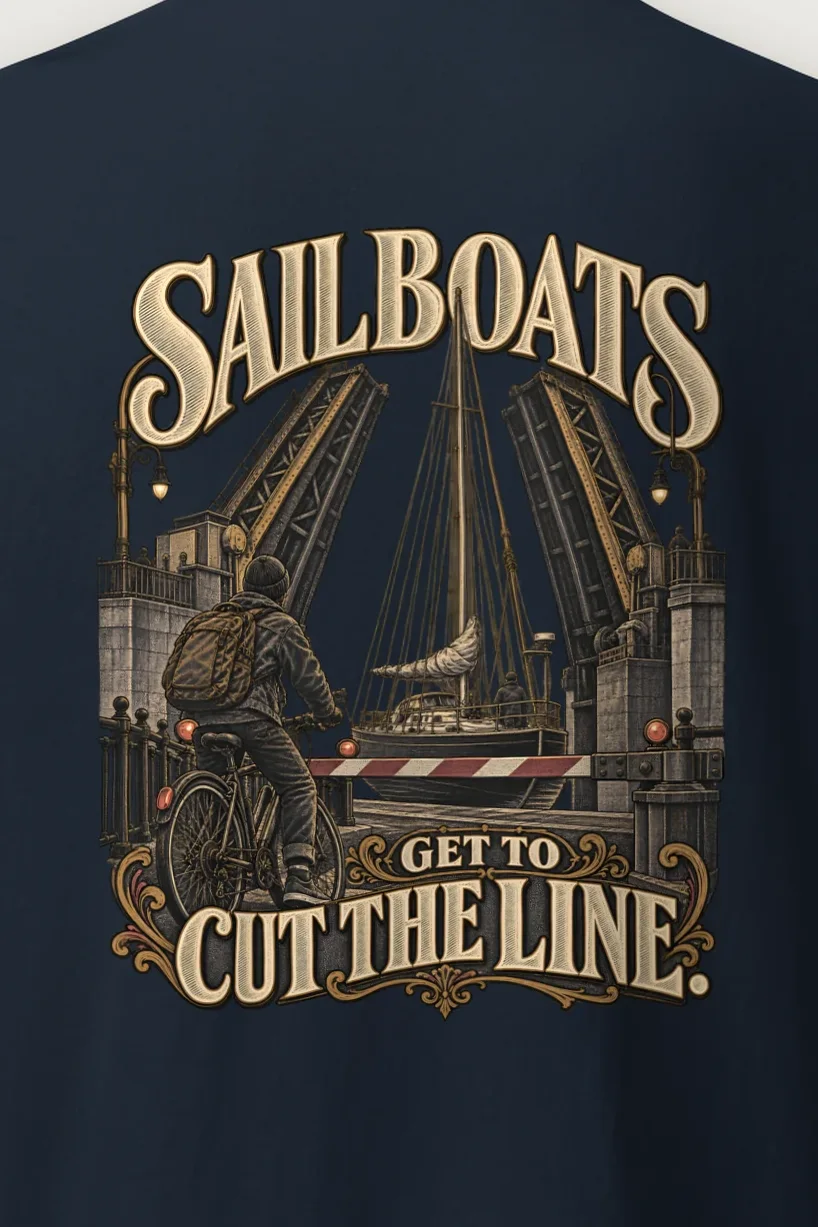 "Sailboats Get to Cut the Line" Heavyweight Unisex Crewneck T-shirt - the graphic up close