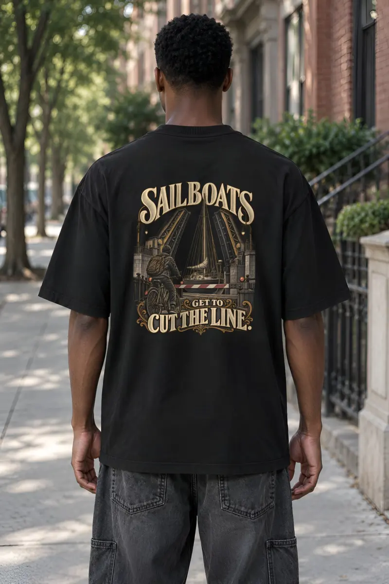 “Sailboats Get to Cut the Line” Men’s Oversized Heavyweight Crewneck T-Shirt