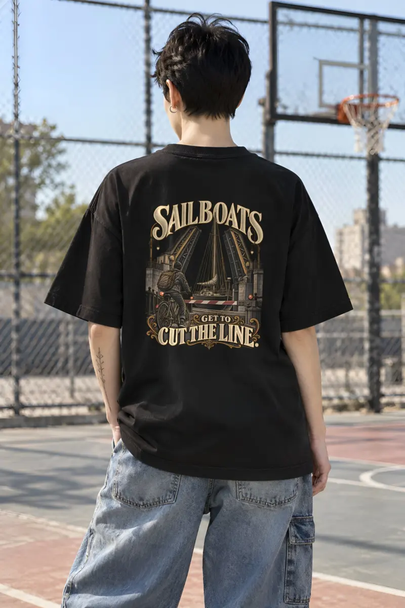 "Sailboats Get to Cut the Line" Unisex Oversized Heavyweight Crewneck T-Shirt