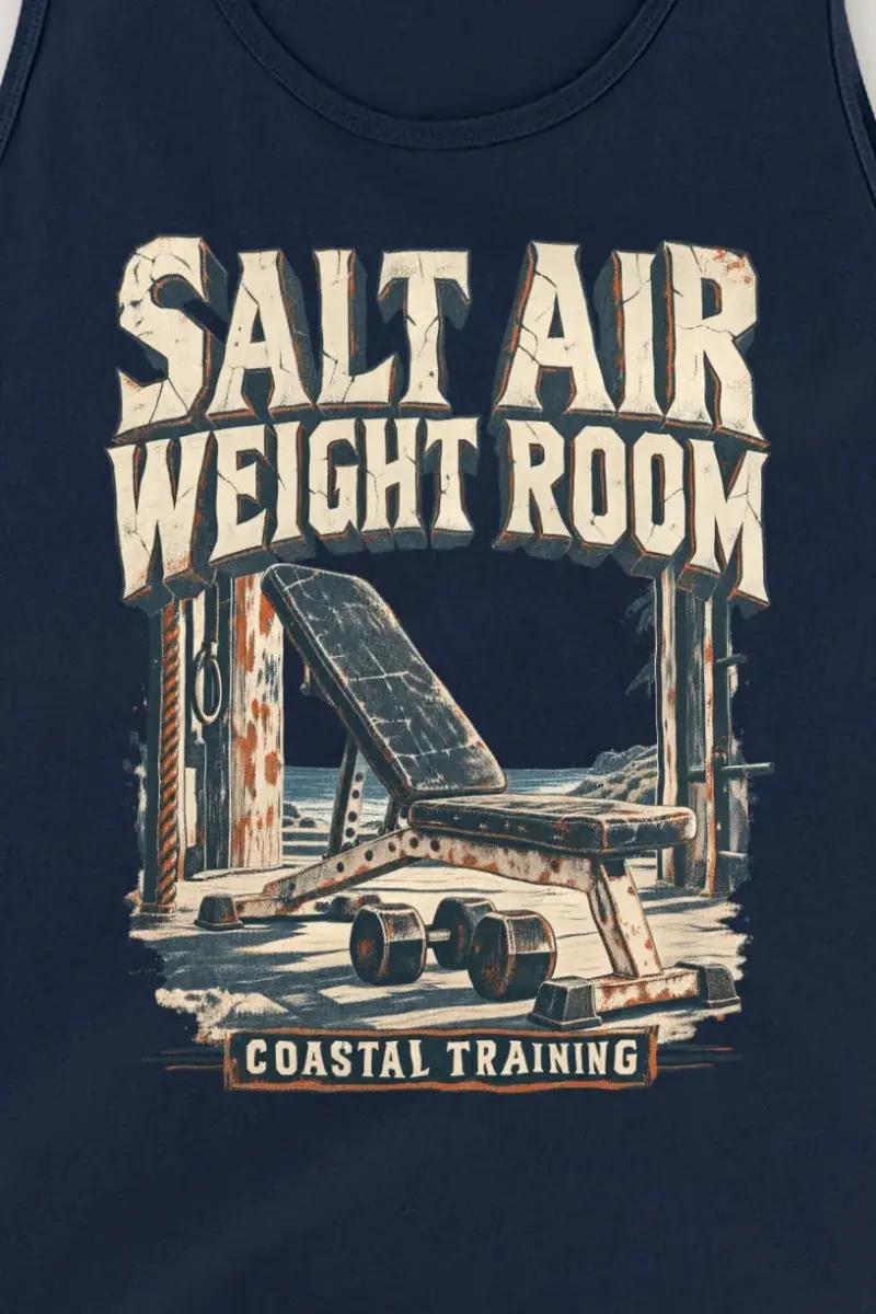 "Salt Air Weight Room" Unisex Jersey Tank - the graphic up close