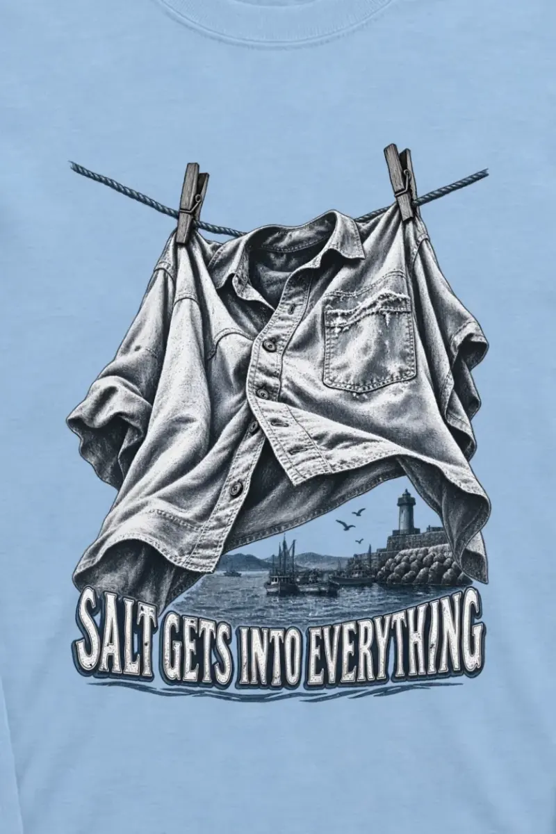 "Salt Gets Into Everything" Unisex Longsleeve T-shirt - the graphic up close