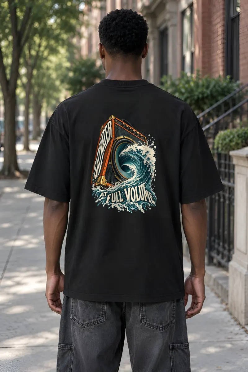 "Saltwater at Full Volume" Unisex Oversized Heavyweight Crewneck T-Shirt