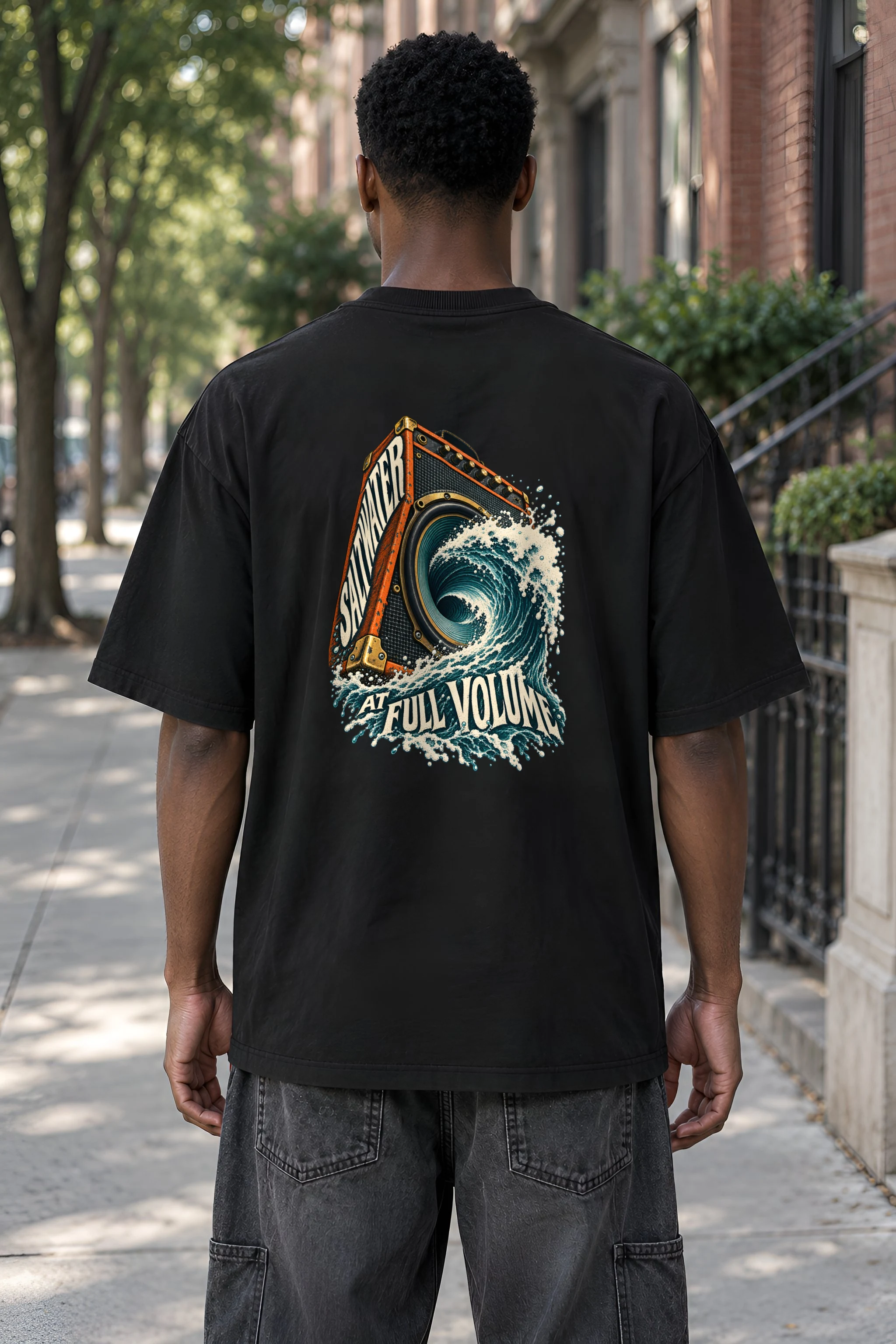 "Saltwater at Full Volume" Men's Oversized Heavyweight Crewneck T-Shirt