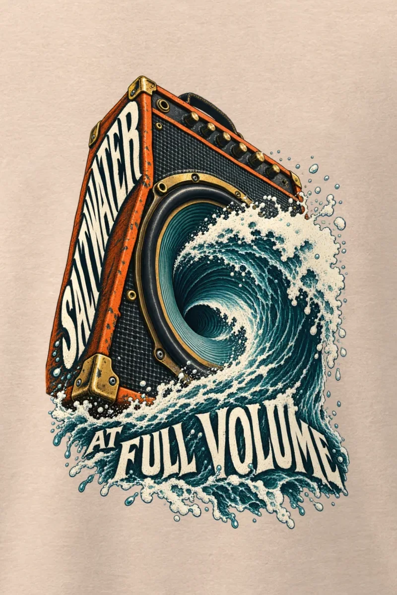 "Saltwater at Full Volume" Men’s Oversized Heavyweight Crewneck T-Shirt - the graphic up close
