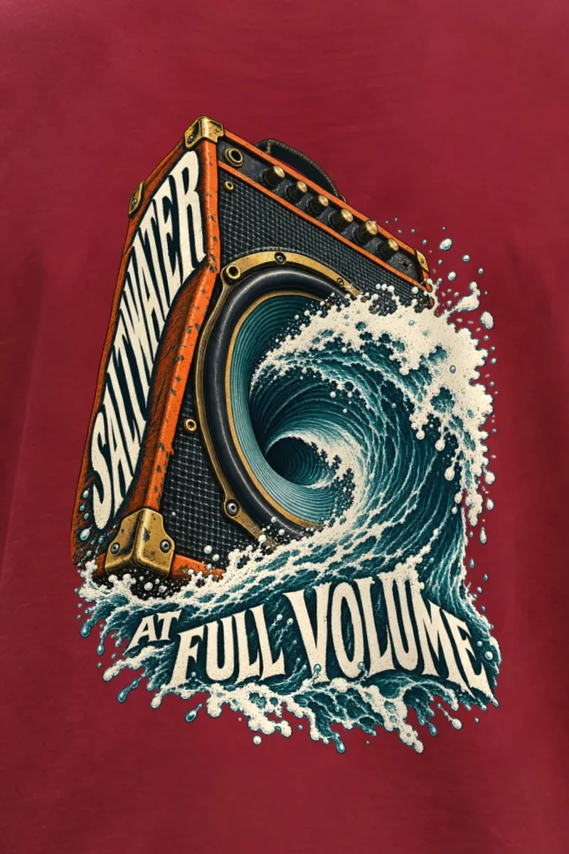 "Saltwater at Full Volume" Unisex Longsleeve T-shirt - the graphic up close