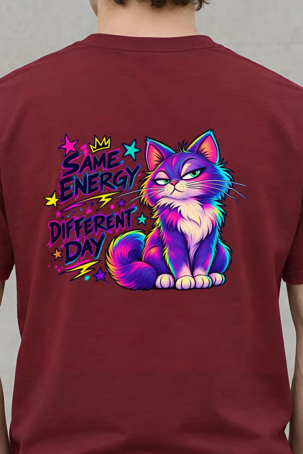 "Same Energy Different Day" Heavyweight Unisex Crewneck T-shirt - the graphic up close