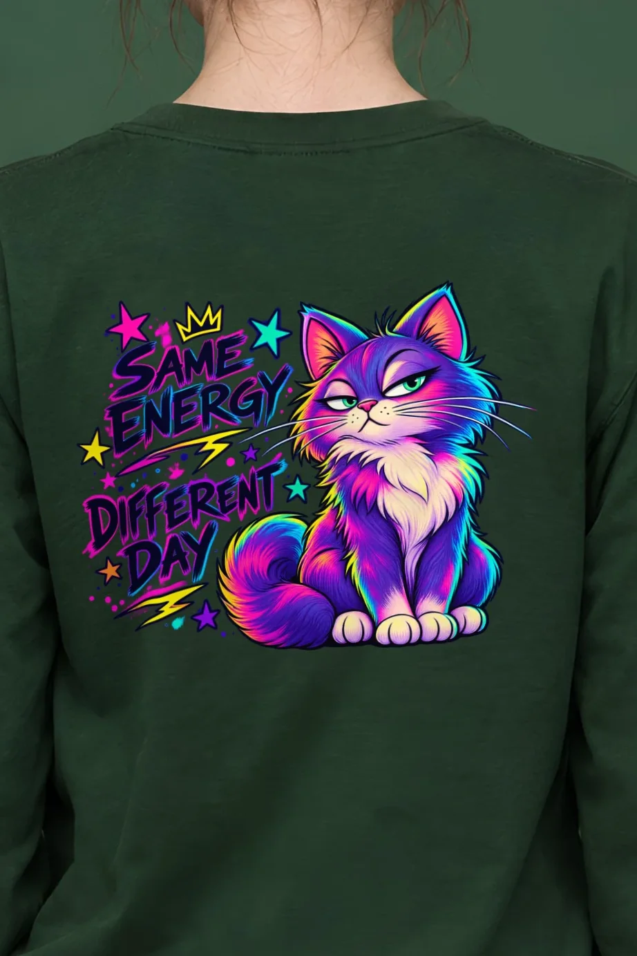 "Same Energy Different Day" Unisex Longsleeve T-shirt - the graphic up close