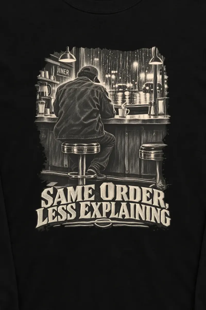 "Same Order, Less Explaining" Unisex Longsleeve T-shirt - the graphic up close