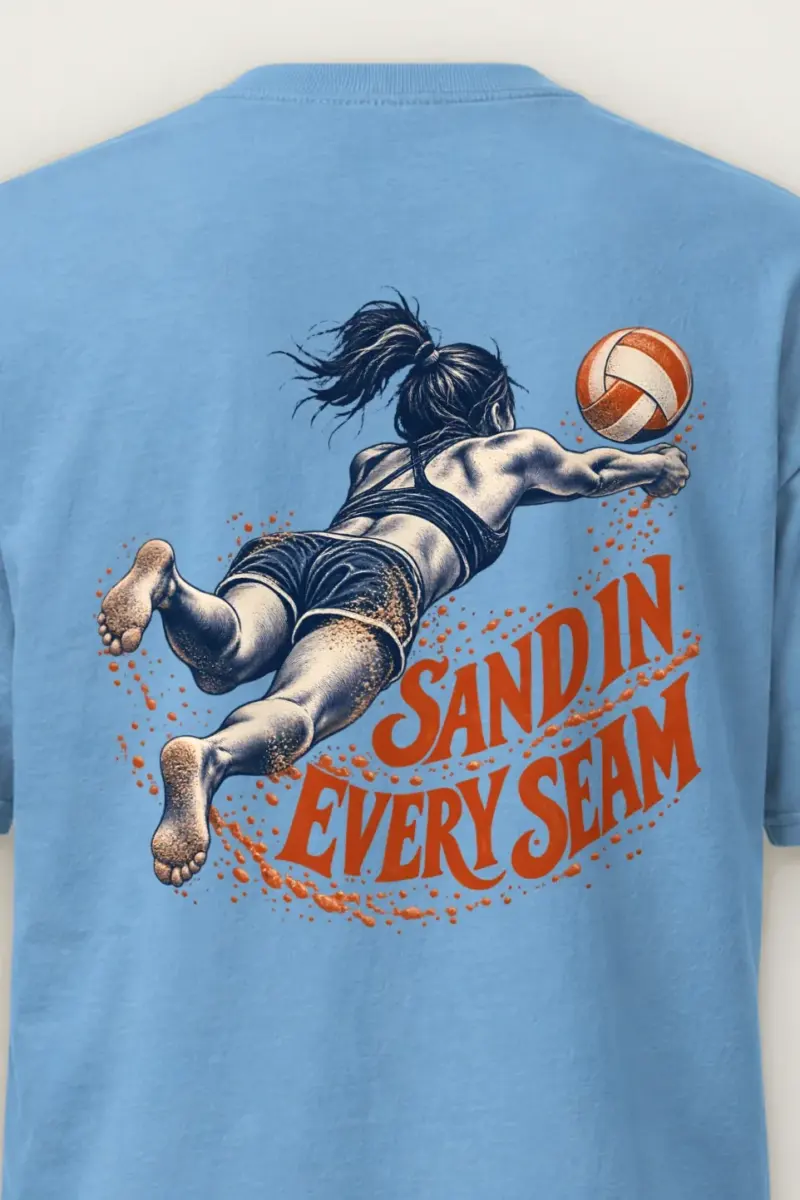 "Sand in Every Seam" Heavyweight Unisex Crewneck T-shirt - the graphic up close