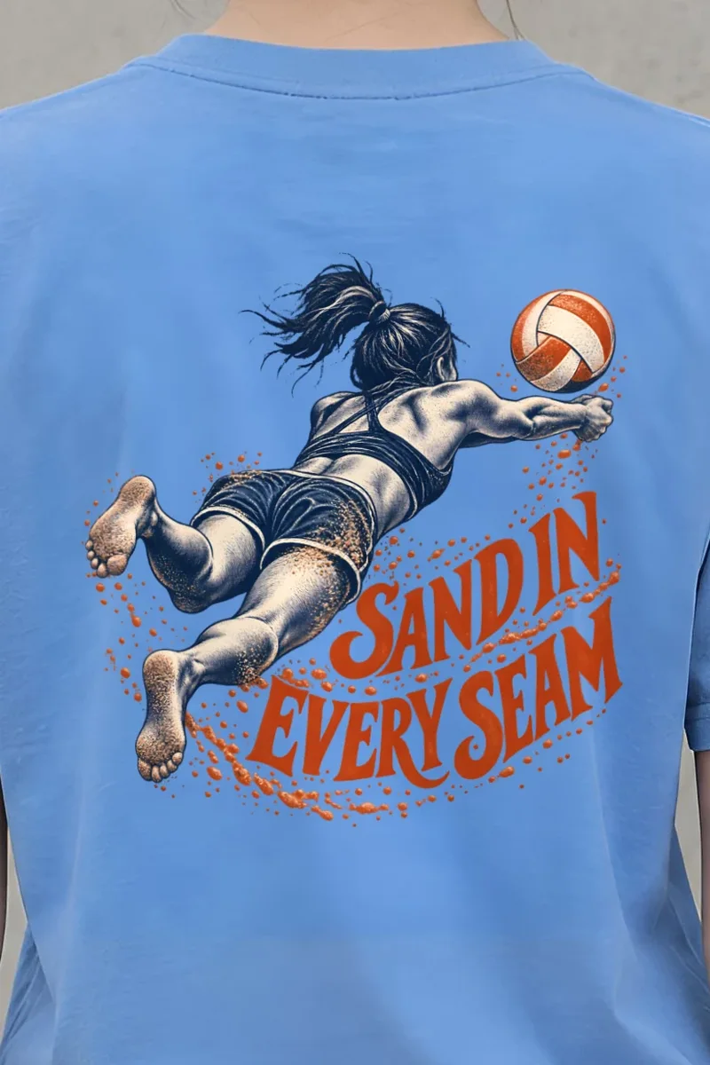 "Sand in Every Seam" Heavyweight Unisex Crewneck T-shirt - the graphic up close