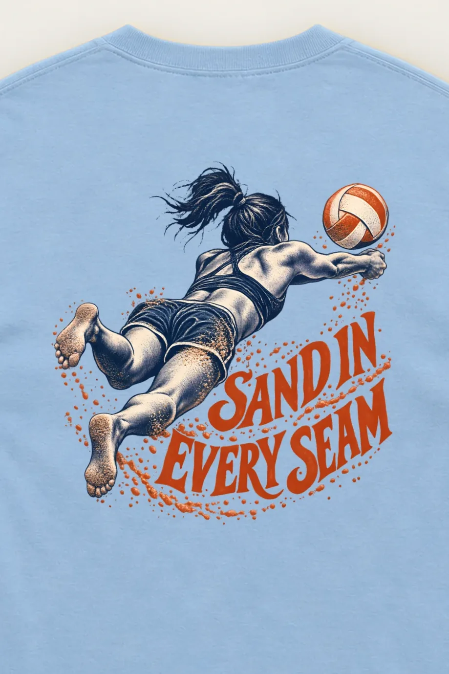 "Sand in Every Seam" Unisex Longsleeve T-shirt - the graphic up close