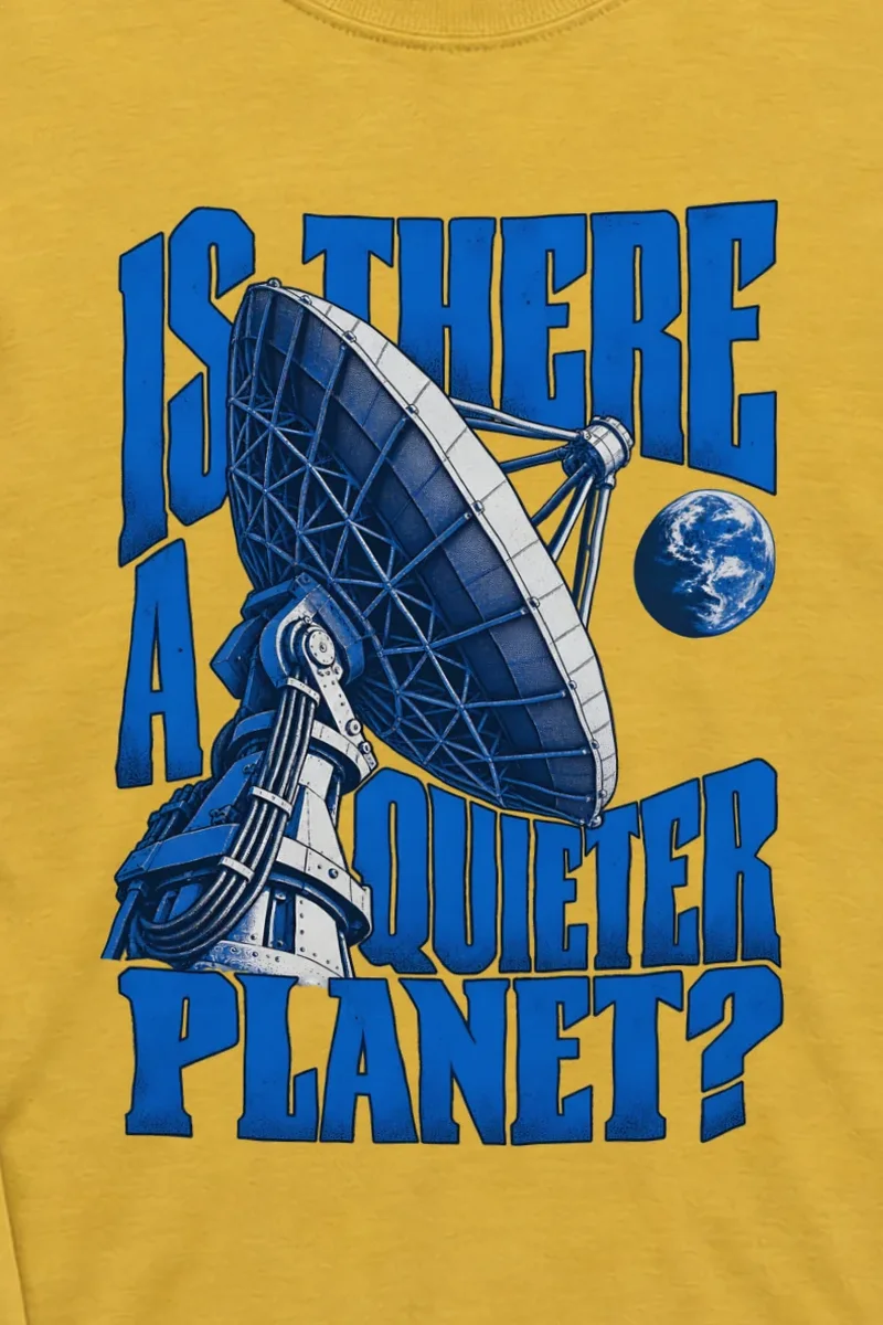 "Satellite Dish And Planet" Unisex Longsleeve T-shirt - the graphic up close
