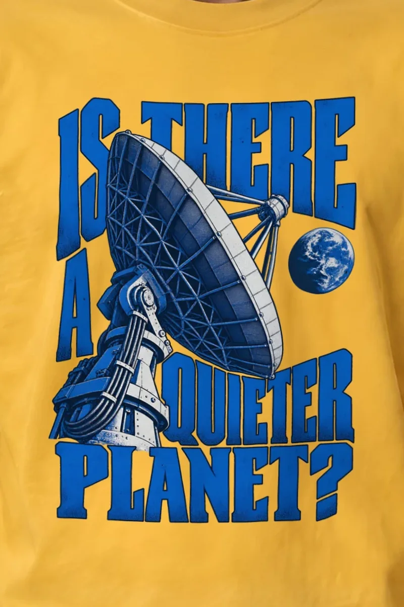 "Satellite Dish And Planet" Unisex Longsleeve T-shirt - the graphic up close