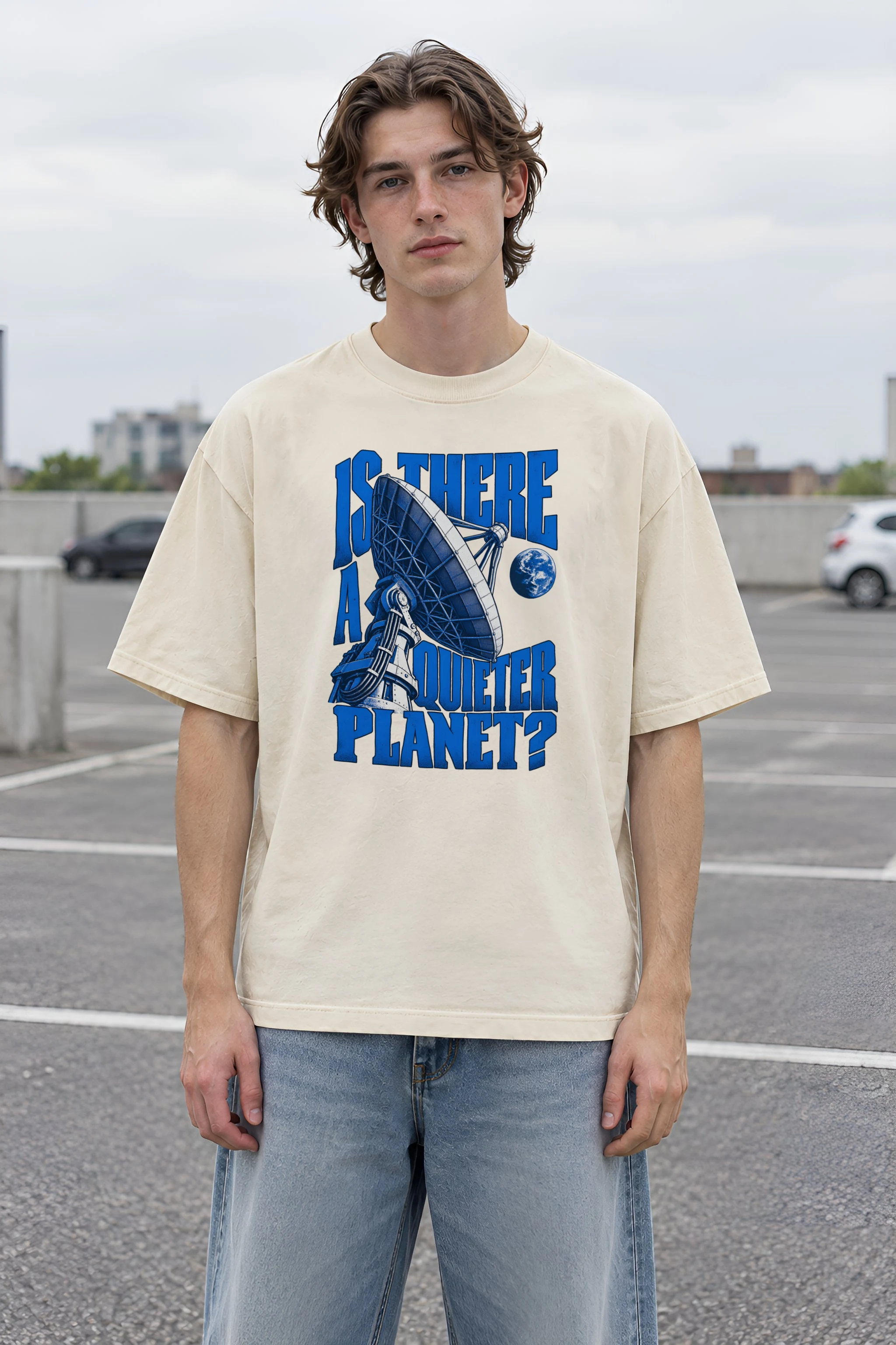 "Satellite Dish Planet" Men's Oversized Heavyweight Crewneck T-Shirt