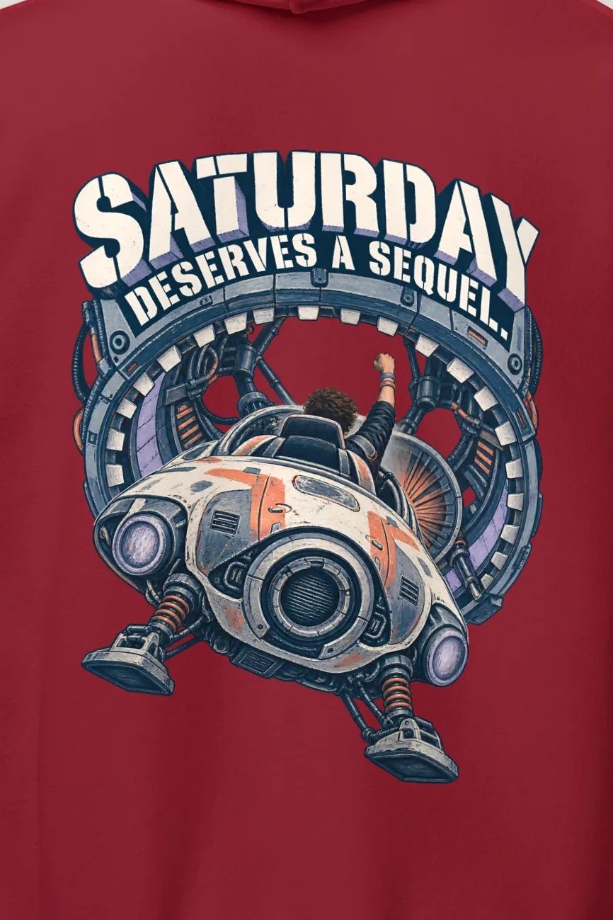 "Saturday Deserves a Sequel" Heavy Blend Unisex Pullover Hoodie - the graphic up close