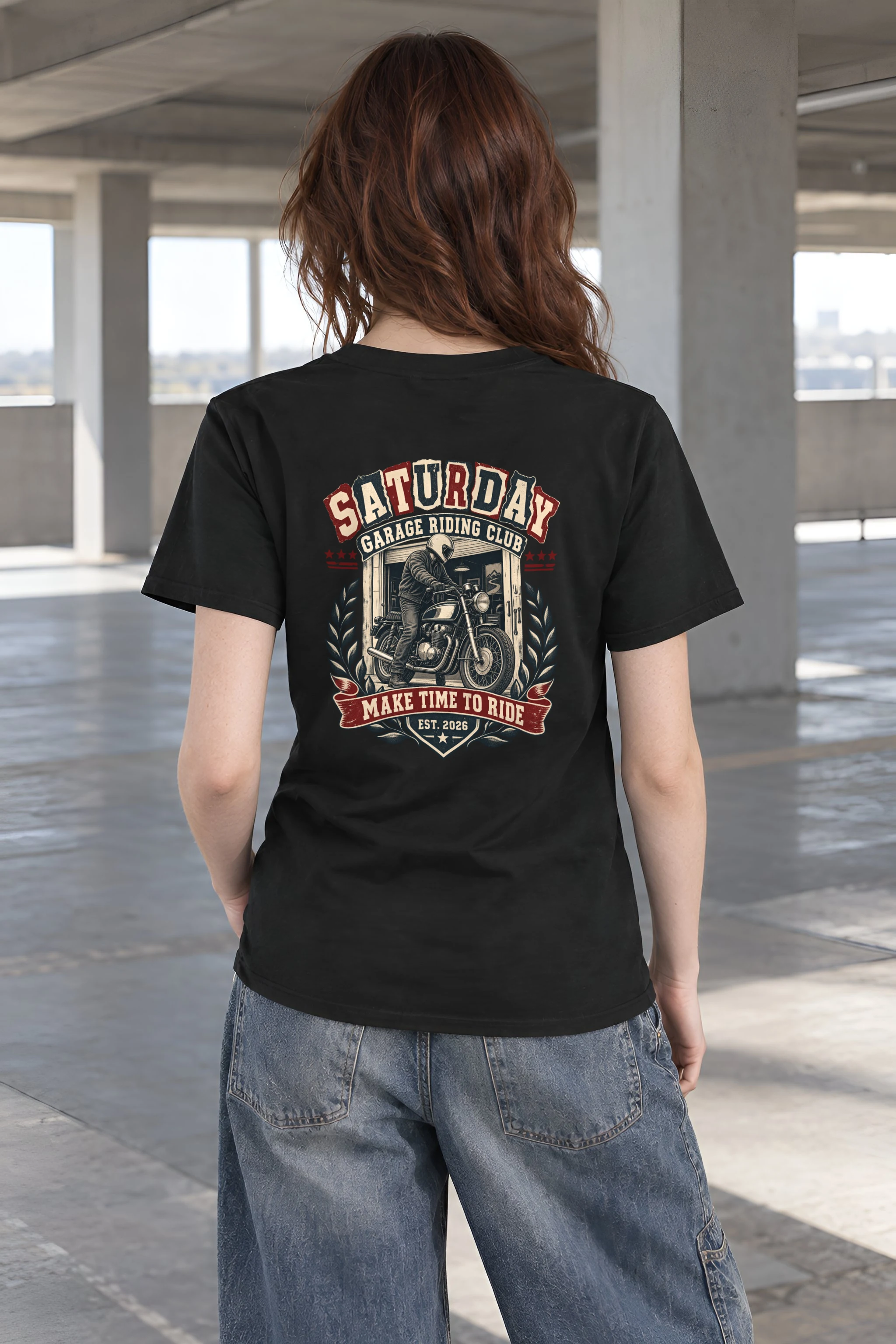 "Saturday Garage Riding Club" Heavyweight Unisex Crewneck T-shirt