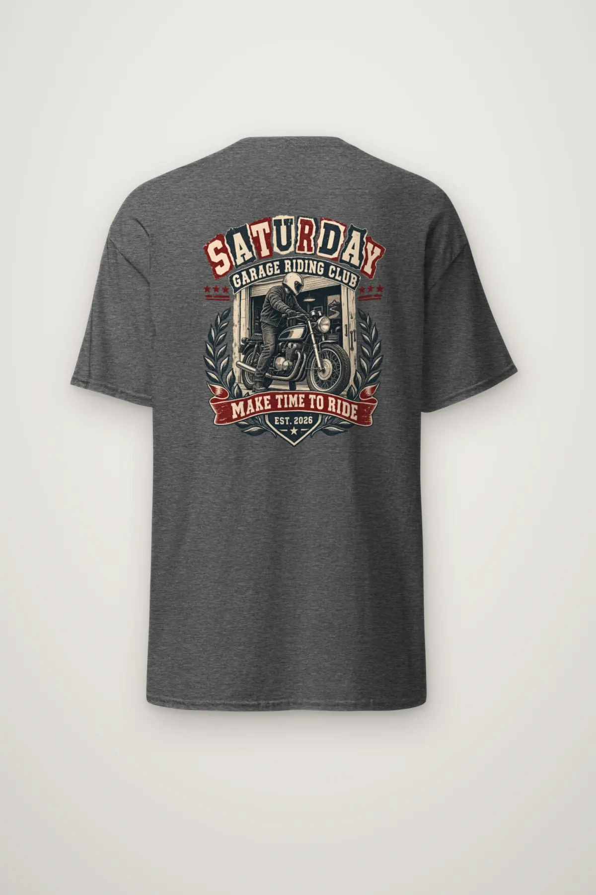 "Saturday Garage Riding Club" Heavyweight Unisex Crewneck T-shirt